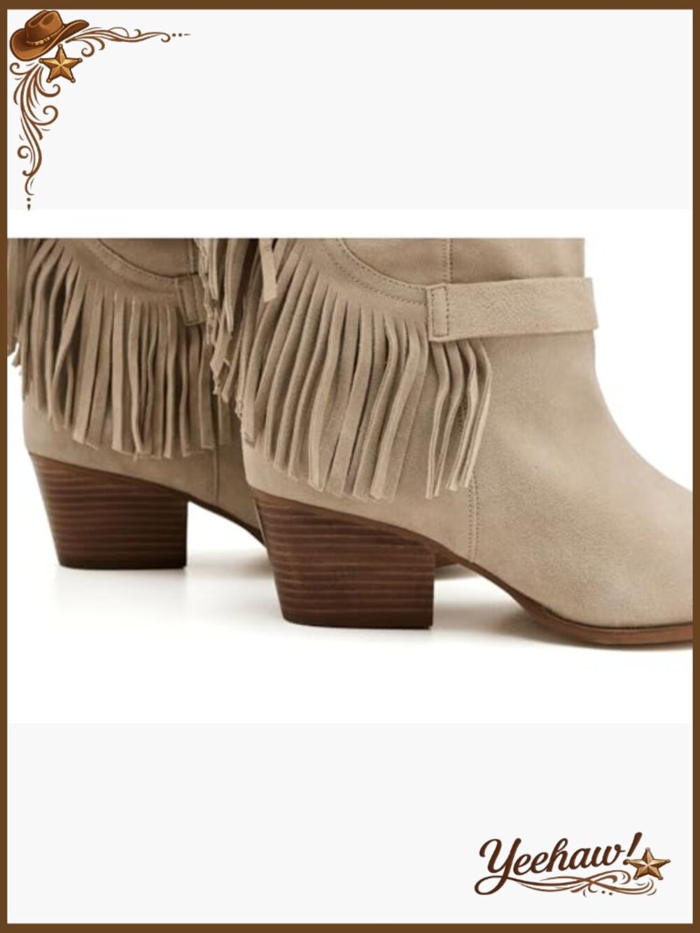 Suede Fringe Western Knee-High Boots with Block Heel - Picture 6 of 7